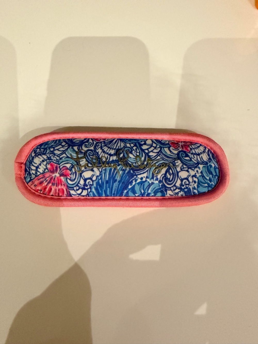 Lilly Pulitzer Pink Trim Blue & Pink Floral Neoprene Pouch with Bottle Opener